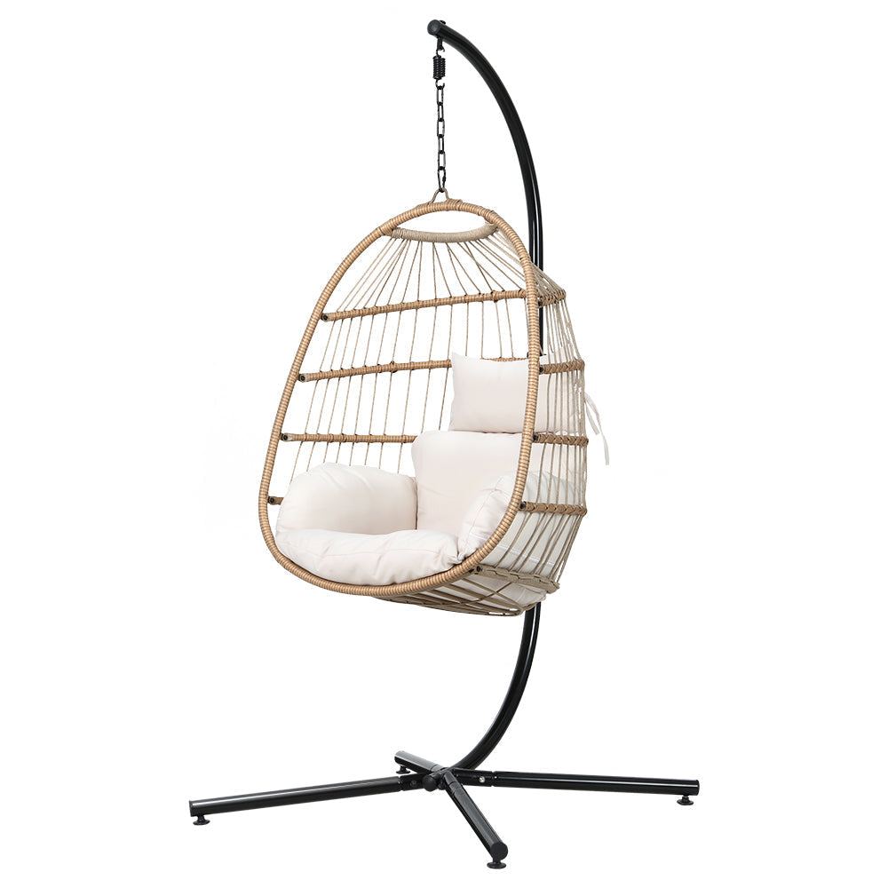 Chair Kingdom Cream Deluxe Egg Swing Chair with Stand