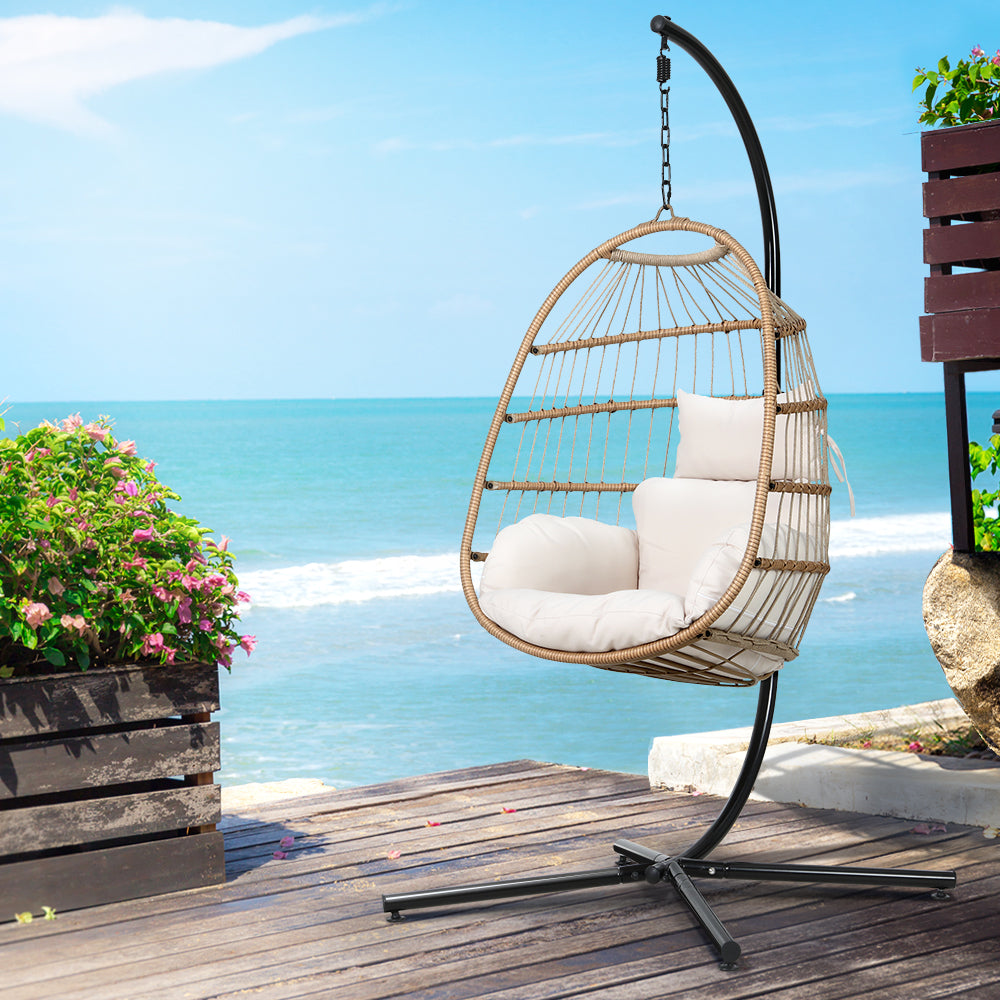 Chair Kingdom Cream Deluxe Egg Swing Chair with Stand