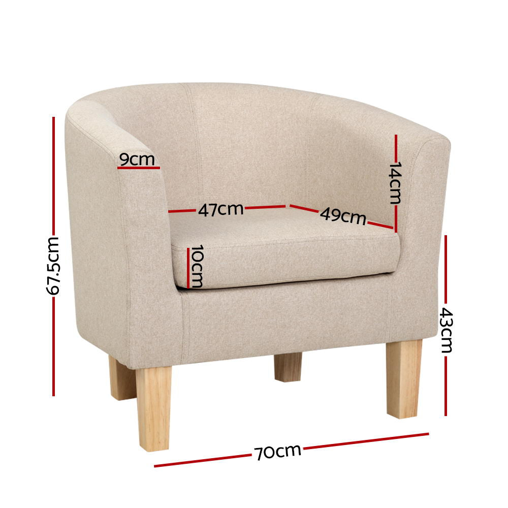 Chair Kingdom   Armchair Lounge Chair Tub Accent Armchairs Fabric Sofa Chairs Beige