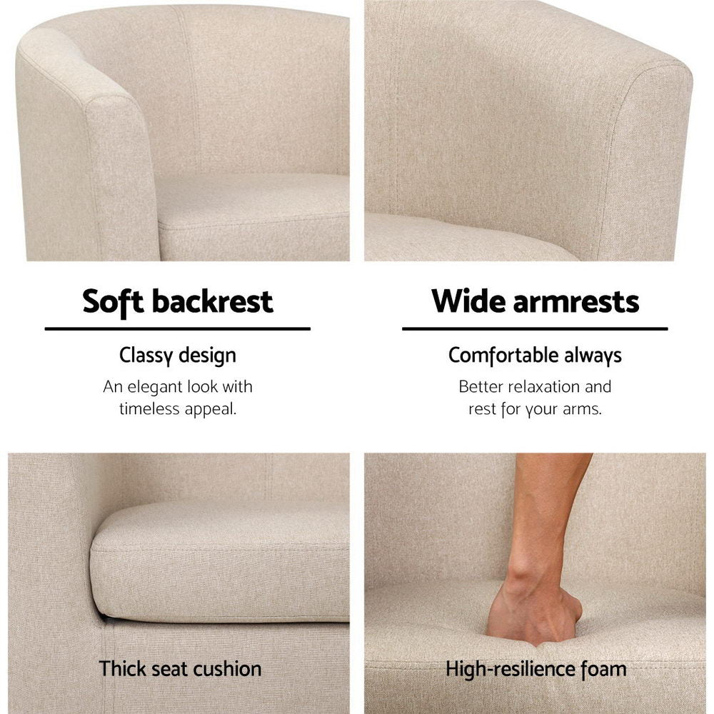 Chair Kingdom   Armchair Lounge Chair Tub Accent Armchairs Fabric Sofa Chairs Beige