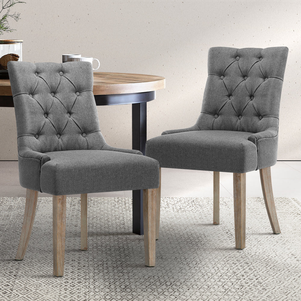 Chair Kingdom Set of 2 Dining Chair CAYES French Provincial  Wooden Fabric Retro Cafe