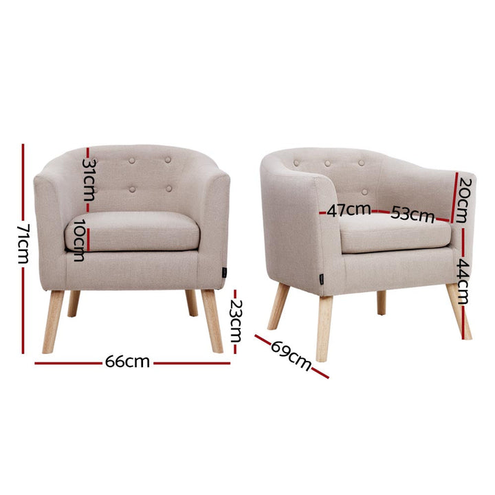 Chair Kingdom   ADORA Armchair Tub Chair Single Accent Armchairs Sofa Lounge Fabric Beige